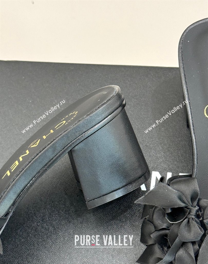 Chanel Bow Crowd Heel Slides Sandal 5cm Black 2025 CH030414 (MD-250304160)