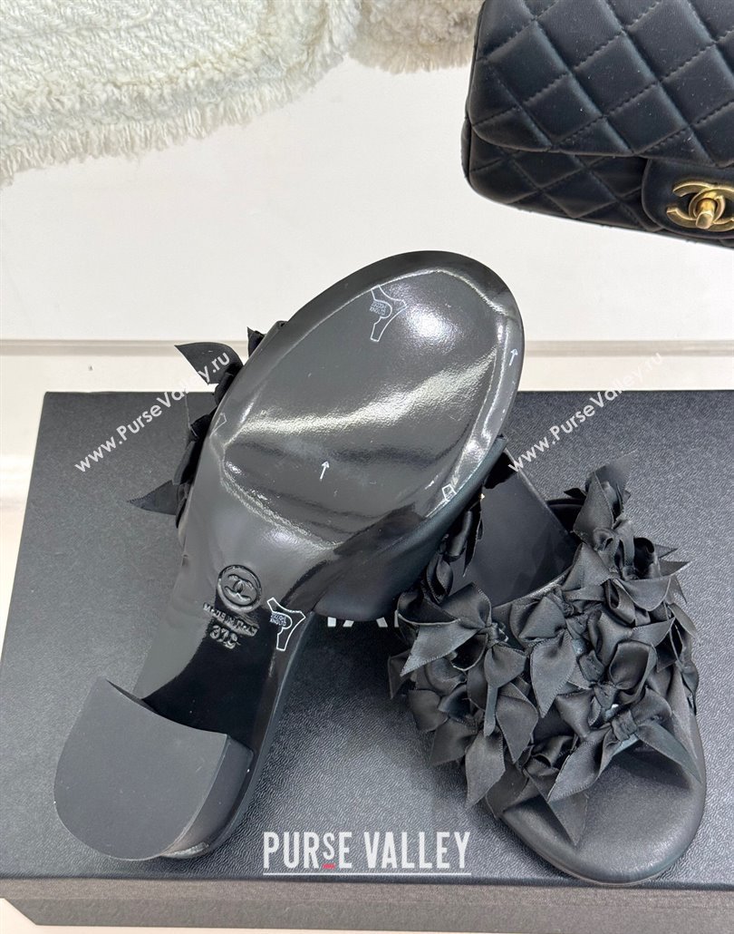 Chanel Bow Crowd Heel Slides Sandal 5cm Black 2025 CH030414 (MD-250304160)