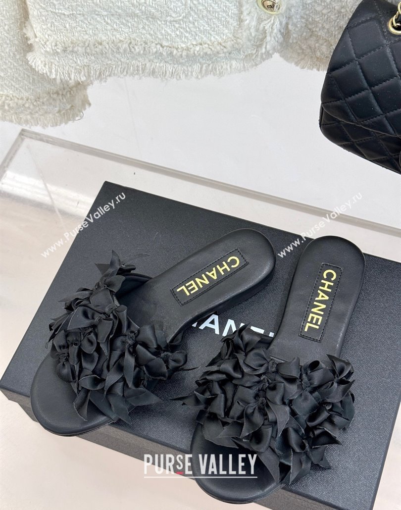 Chanel Bow Crowd Flat Slides Sandal Black 2025 CH030414 (MD-250304163)