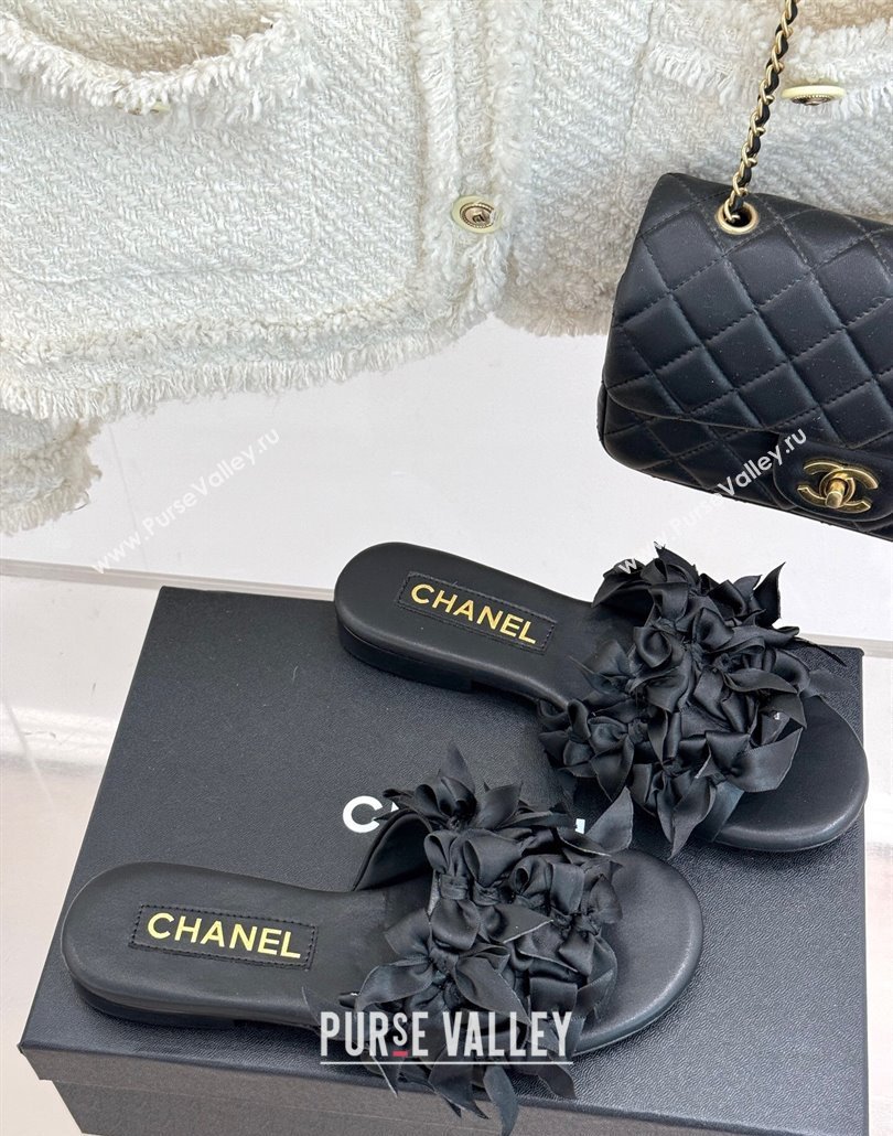 Chanel Bow Crowd Flat Slides Sandal Black 2025 CH030414 (MD-250304163)