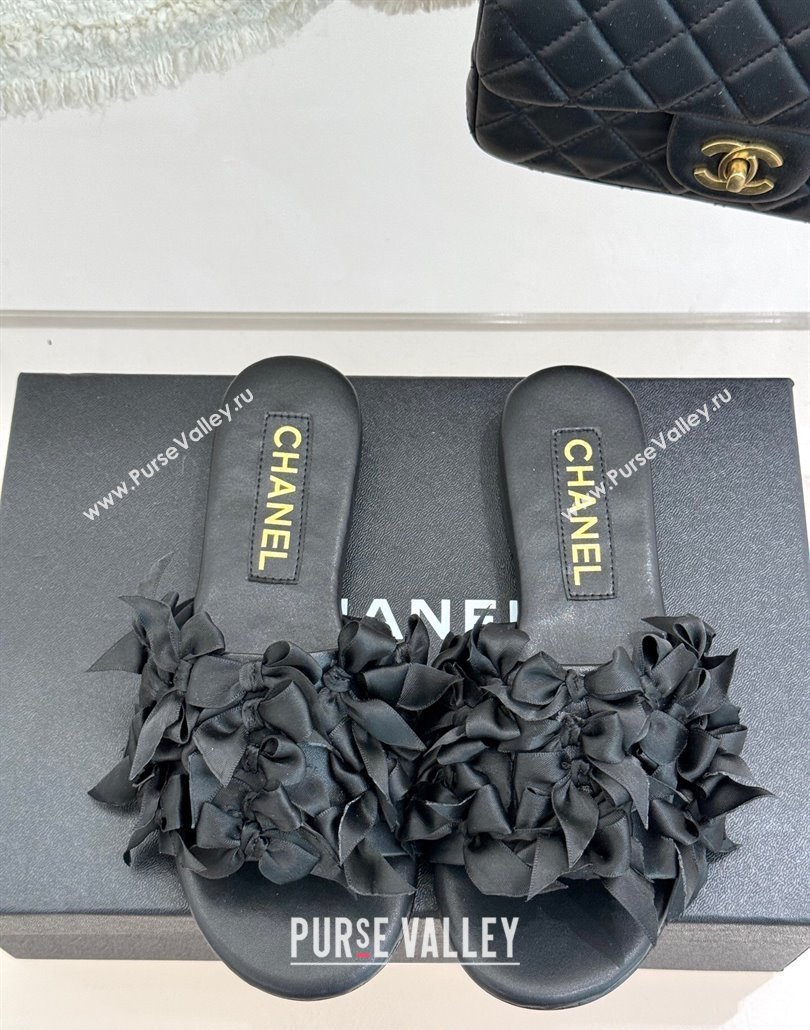 Chanel Bow Crowd Flat Slides Sandal Black 2025 CH030414 (MD-250304163)