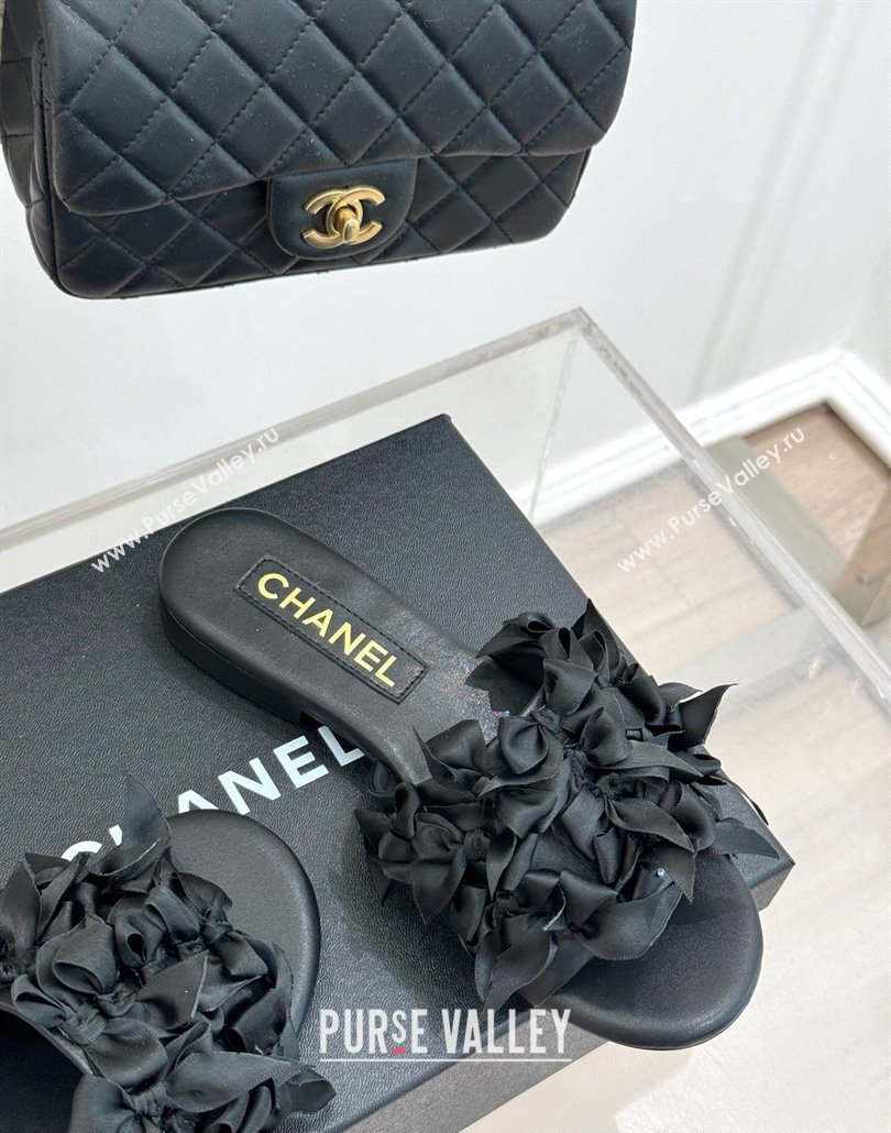 Chanel Bow Crowd Flat Slides Sandal Black 2025 CH030414 (MD-250304163)