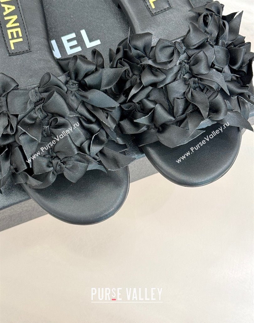 Chanel Bow Crowd Flat Slides Sandal Black 2025 CH030414 (MD-250304163)