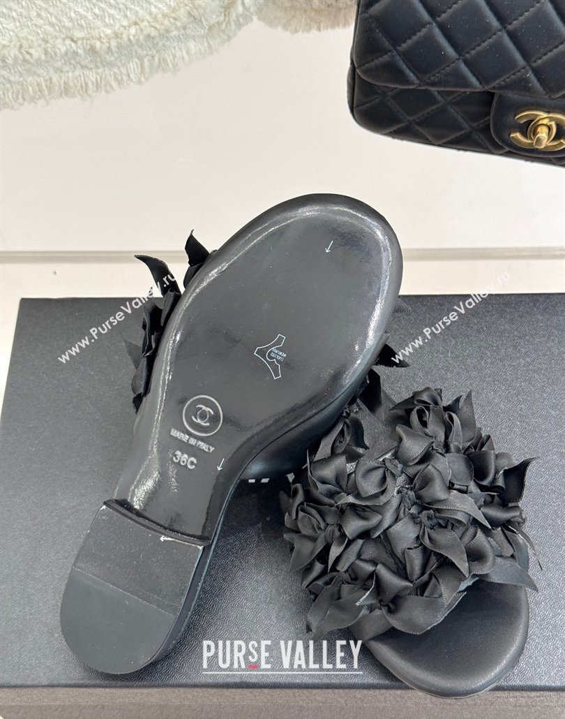 Chanel Bow Crowd Flat Slides Sandal Black 2025 CH030414 (MD-250304163)