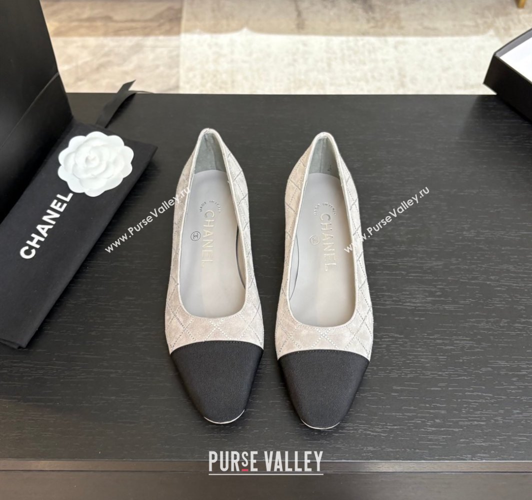 Chanel Quilted Suede Grosgrain Ballet Flats Grey 2025 G02819 (MD-250228127)