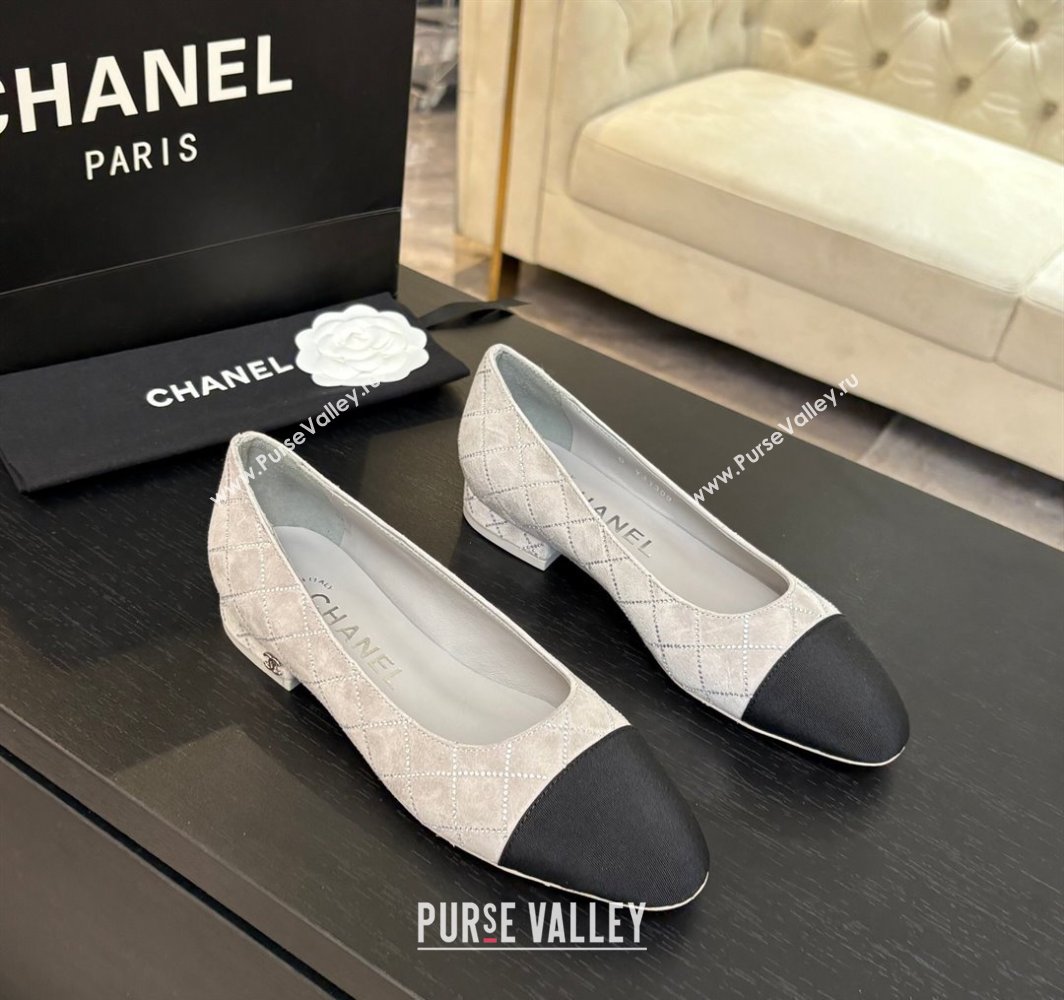 Chanel Quilted Suede Grosgrain Ballet Flats Grey 2025 G02819 (MD-250228127)