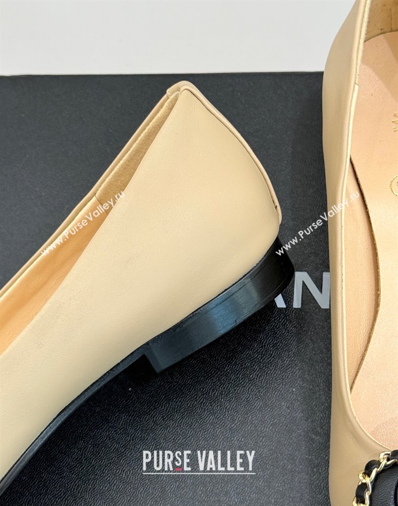 Chanel Lambskin Ballet Flats with Camellia Bloom and Chain Beige 2025 CH030306 (MD-250303061)