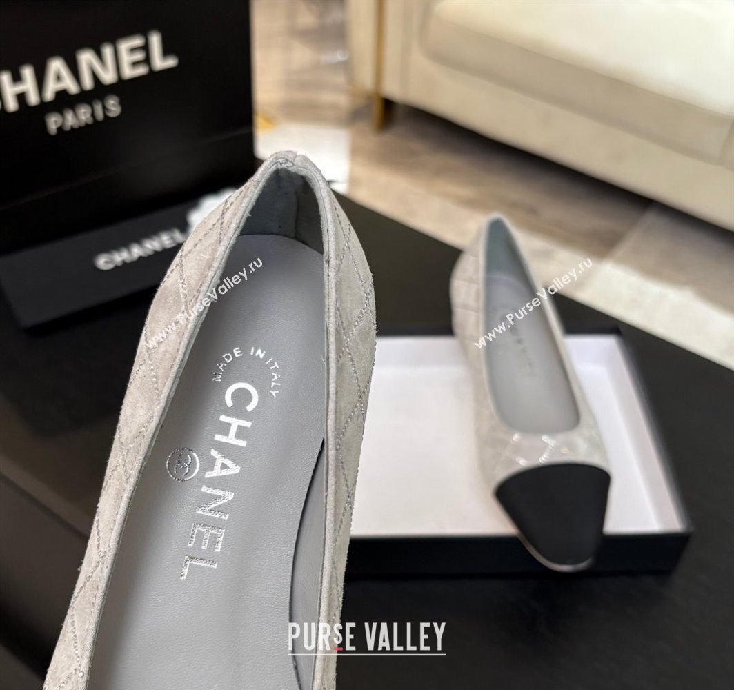 Chanel Quilted Suede Grosgrain Ballet Flats Grey 2025 G02819 (MD-250228127)