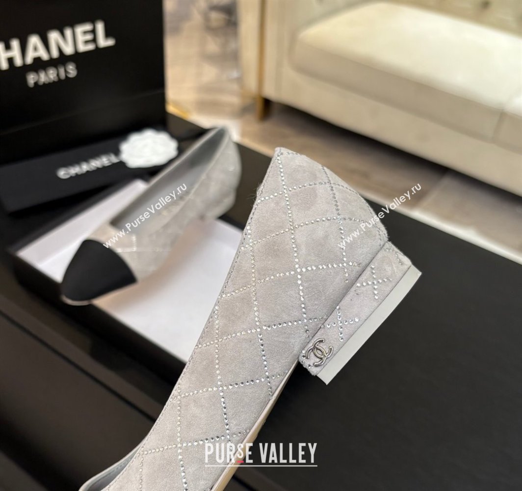 Chanel Quilted Suede Grosgrain Ballet Flats Grey 2025 G02819 (MD-250228127)