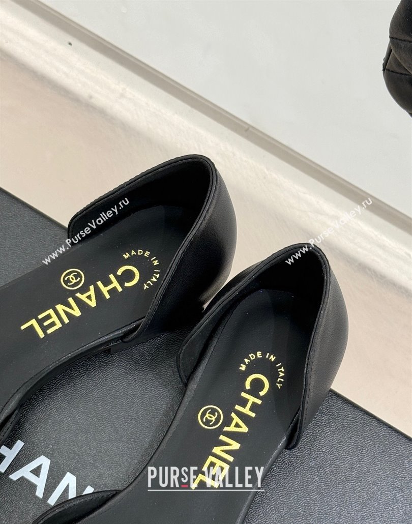 Chanel Lambskin Open Flats Shoes with Camellia Bloom and Chain Black 2025 CH030306 (MD-250303063)