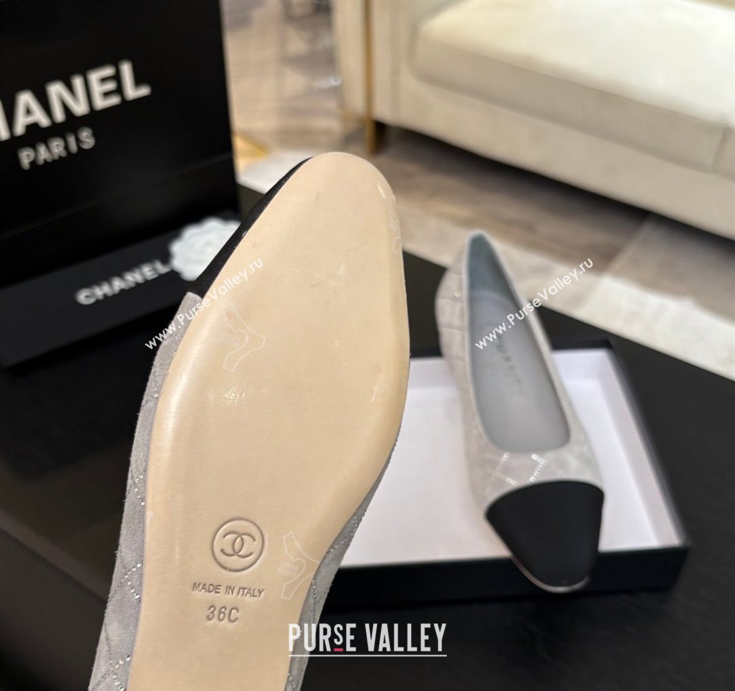 Chanel Quilted Suede Grosgrain Ballet Flats Grey 2025 G02819 (MD-250228127)
