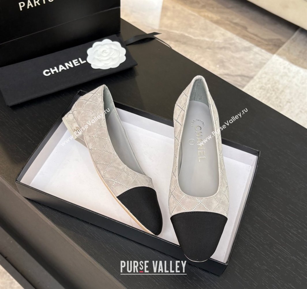Chanel Quilted Suede Grosgrain Ballet Flats Grey 2025 G02819 (MD-250228127)