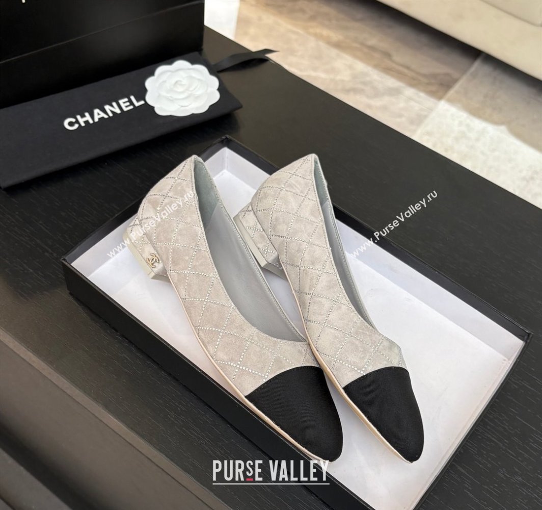 Chanel Quilted Suede Grosgrain Ballet Flats Grey 2025 G02819 (MD-250228127)