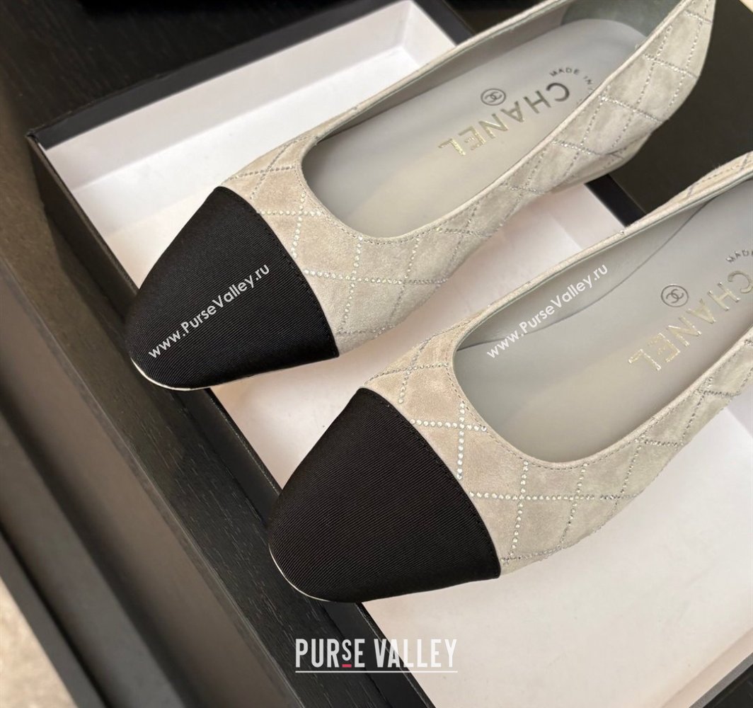 Chanel Quilted Suede Grosgrain Ballet Flats Grey 2025 G02819 (MD-250228127)