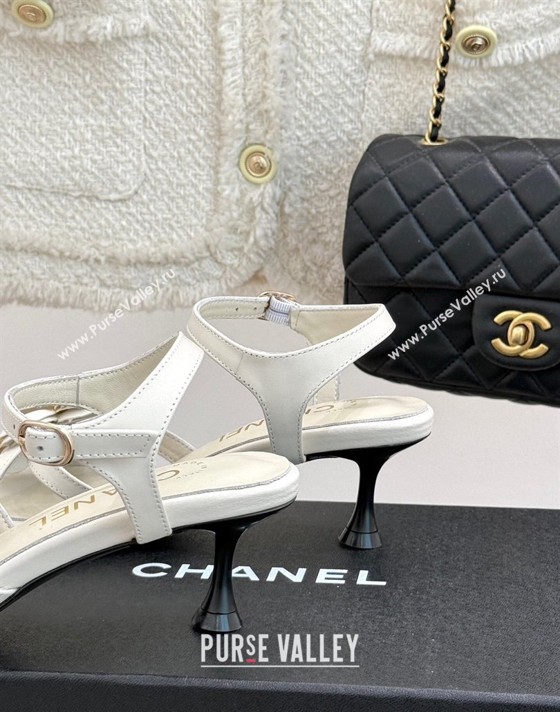 Chanel Lambskin Heel Sandals 5.cm with Camellia Bloom and Chain White 2025 CH030306 (MD-250303071)