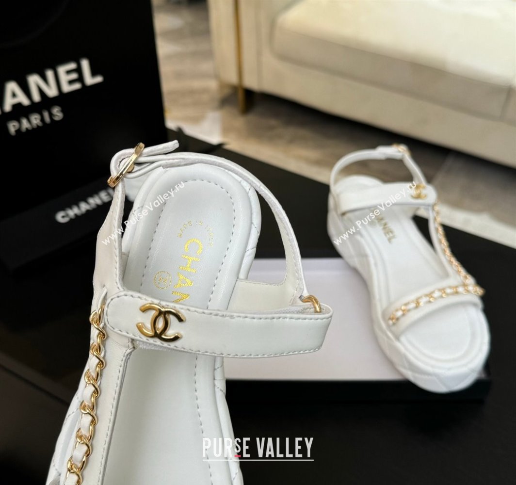 Chanel Lambskin Strap Wedge Sandals with Chain White 2025 CH030407 (MD-250304113)