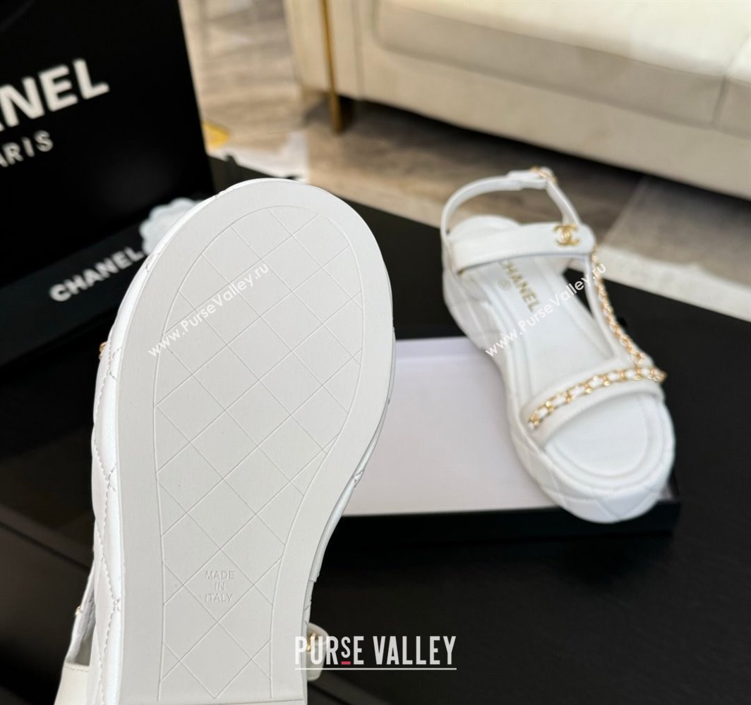 Chanel Lambskin Strap Wedge Sandals with Chain White 2025 CH030407 (MD-250304113)