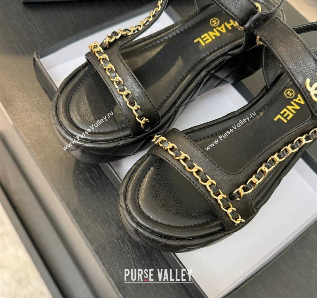 Chanel Lambskin Strap Wedge Sandals with Chain Black 2025 CH030407 (MD-250304115)