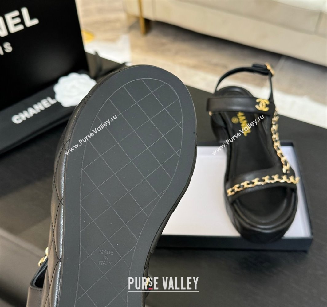 Chanel Lambskin Strap Wedge Sandals with Chain Black 2025 CH030407 (MD-250304115)