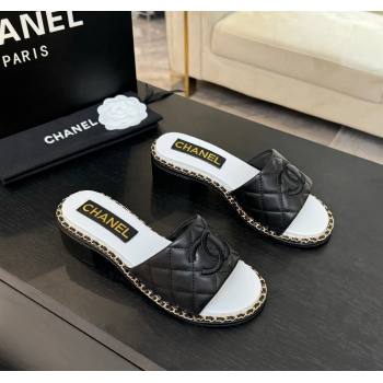 Chanel Quilted Lambskin Heel Slides Sandal with Chain Black 2025 CH030407 (MD-250304117)