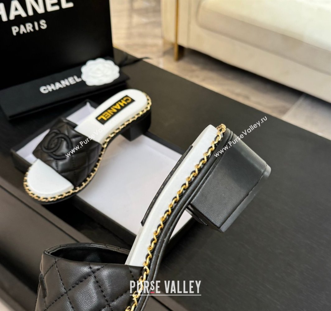 Chanel Quilted Lambskin Heel Slides Sandal with Chain Black 2025 CH030407 (MD-250304117)