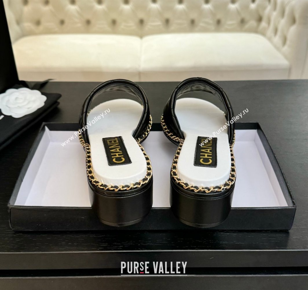 Chanel Quilted Lambskin Heel Slides Sandal with Chain Black 2025 CH030407 (MD-250304117)