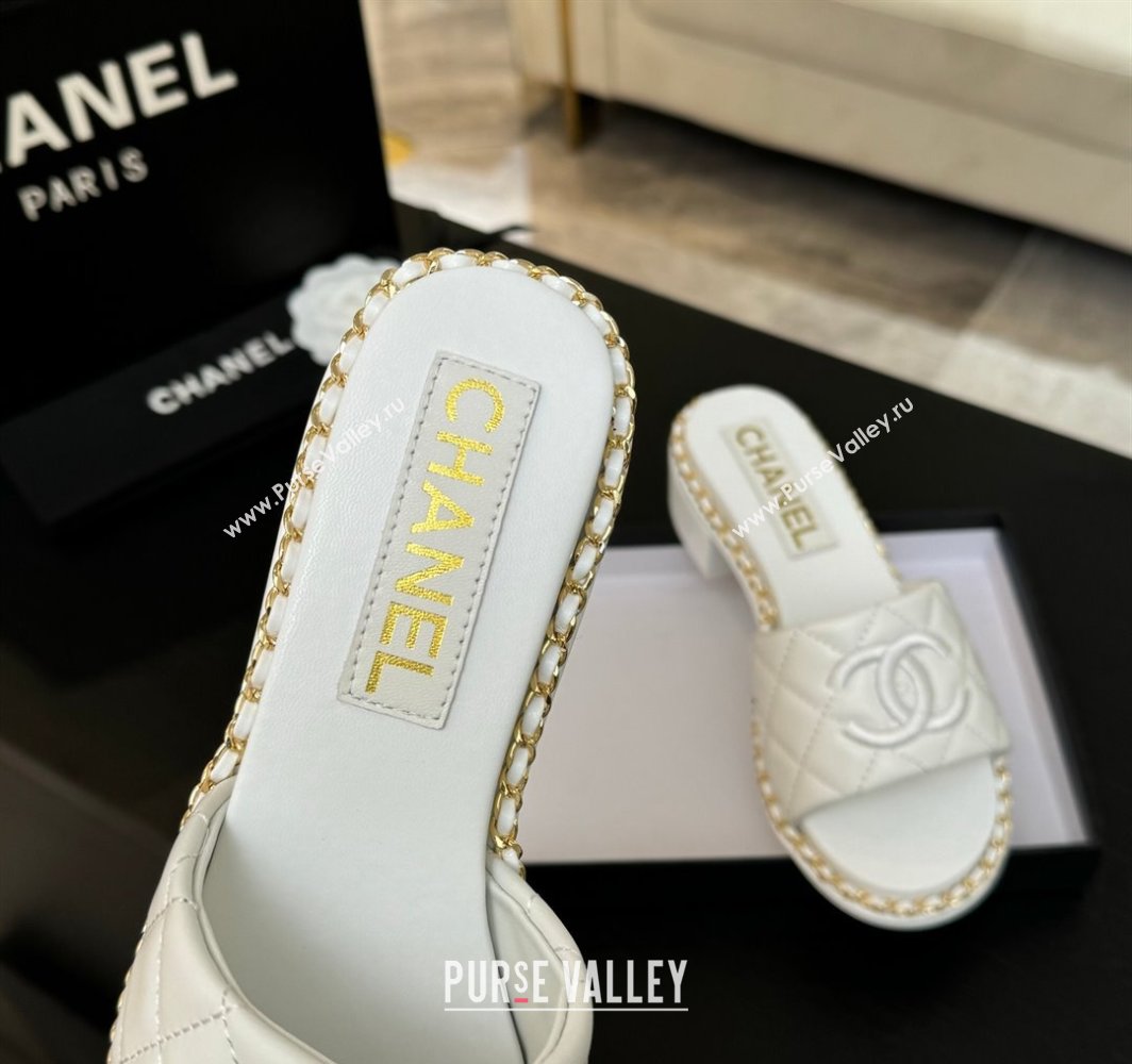 Chanel Quilted Lambskin Heel Slides Sandal with Chain White 2025 CH030407 (MD-250304118)