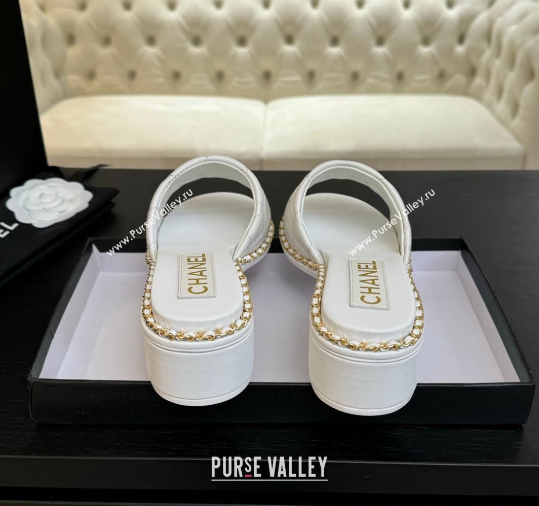 Chanel Quilted Lambskin Heel Slides Sandal with Chain White 2025 CH030407 (MD-250304118)