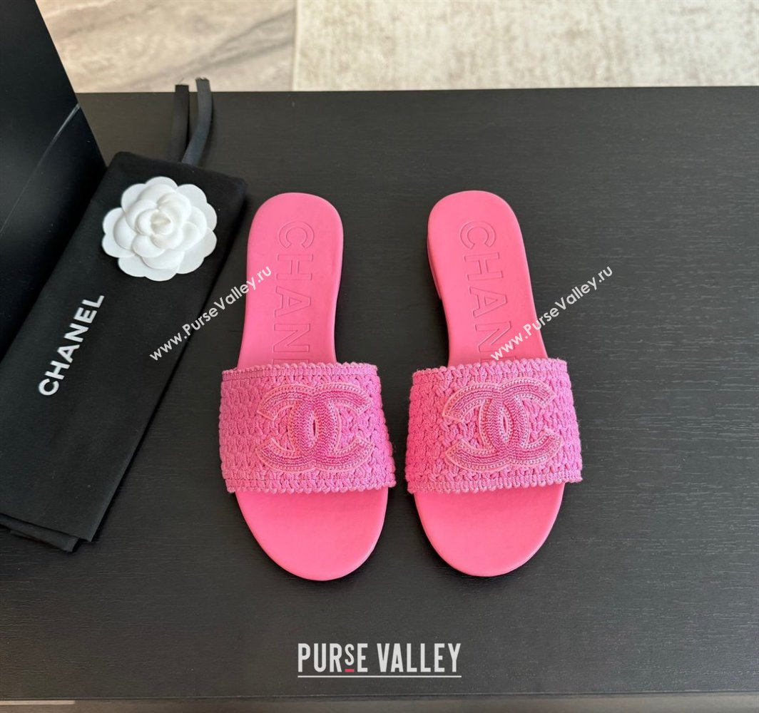 Chanel Crochet Flat Slides Sandal with CC Pink 2025 CH030101 (MD-250301018)