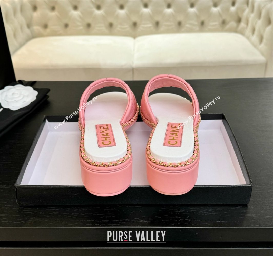 Chanel Quilted Lambskin Heel Slides Sandal with Chain Pink 2025 CH030407 (MD-250304120)