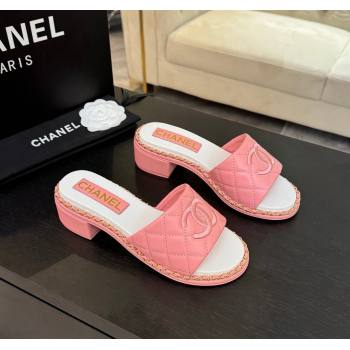 Chanel Quilted Lambskin Heel Slides Sandal with Chain Pink 2025 CH030407 (MD-250304120)
