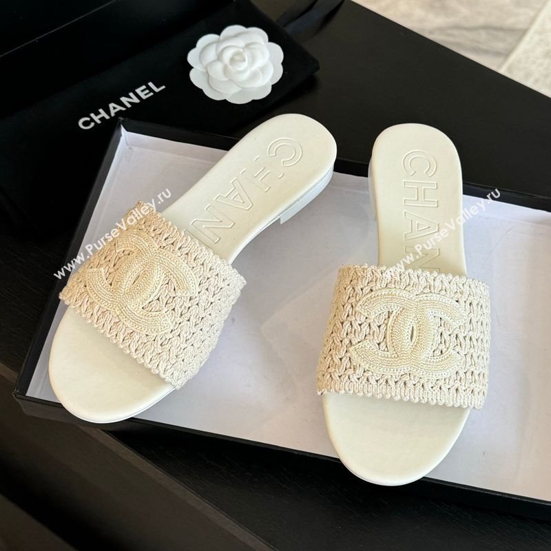 Chanel Crochet Flat Slides Sandal with CC White 2025 CH030101 (MD-250301019)