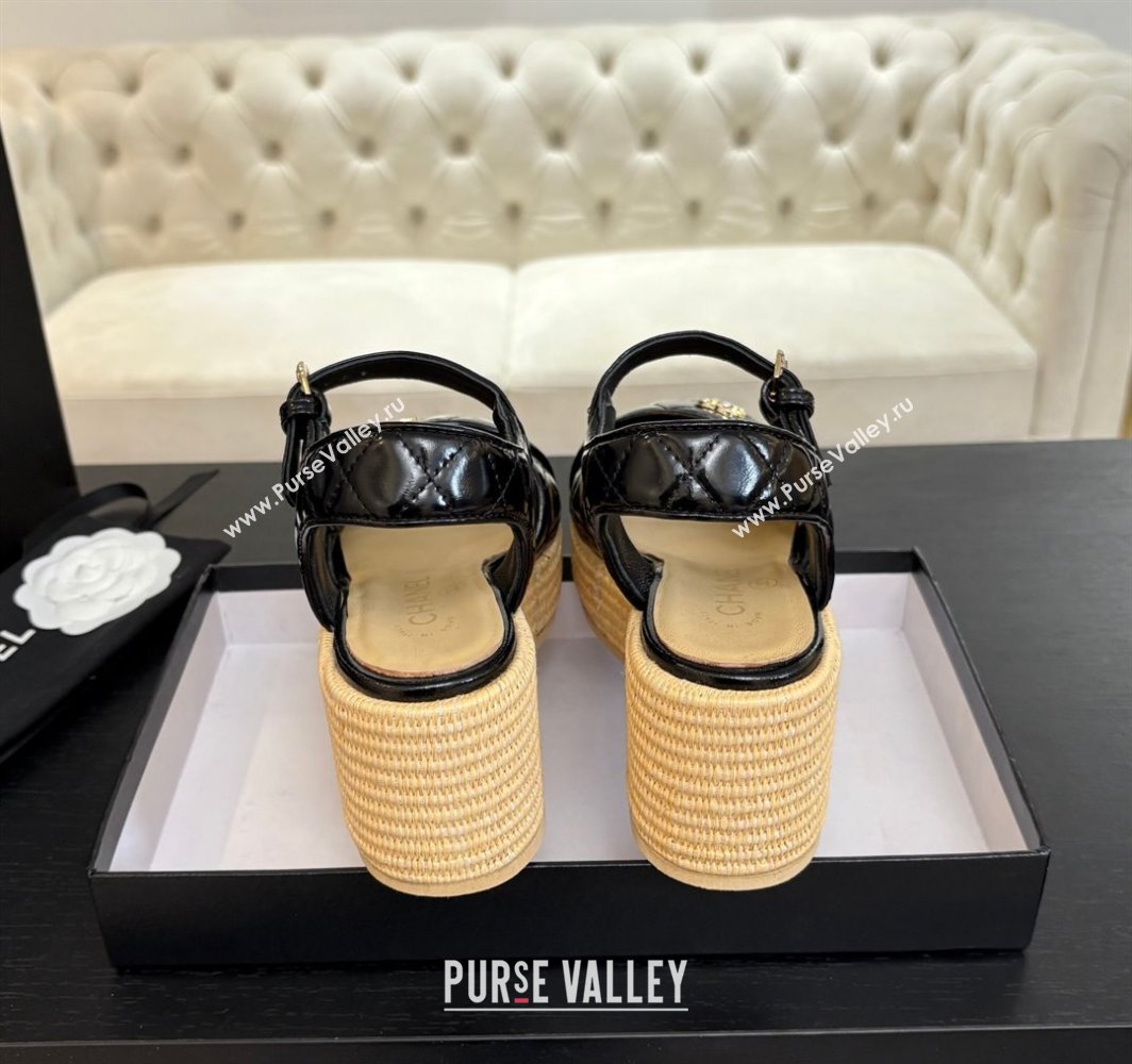 Chanel Shiny Calfskin Strap Wedge Sandals 12cm Black 2025 CH030408 (MD-250304123)