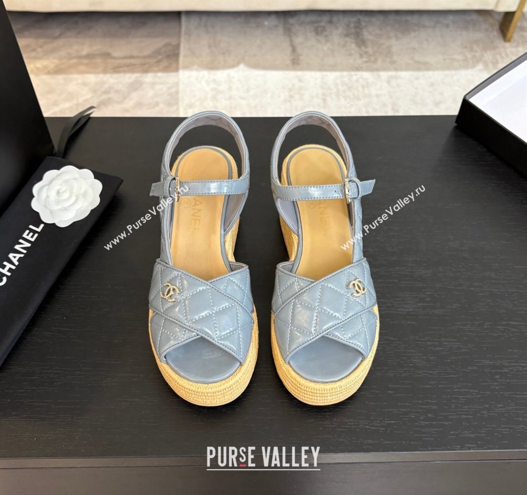 Chanel Shiny Calfskin Strap Wedge Sandals 12cm Grey 2025 CH030408 (MD-250304124)