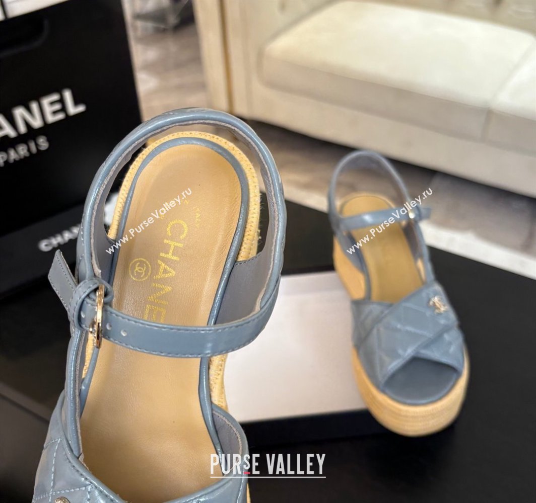 Chanel Shiny Calfskin Strap Wedge Sandals 12cm Grey 2025 CH030408 (MD-250304124)