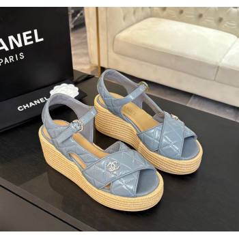 Chanel Shiny Calfskin Strap Wedge Sandals 12cm Grey 2025 CH030408 (MD-250304124)