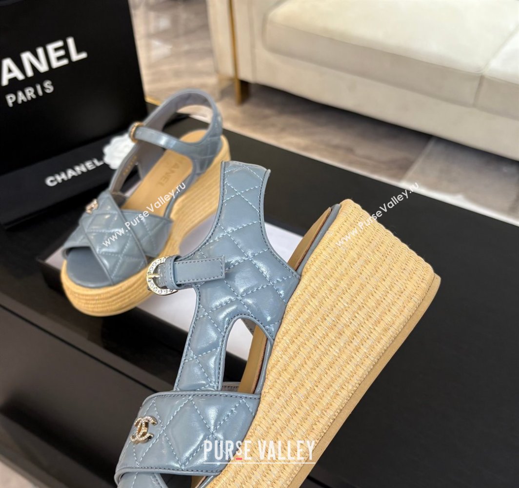 Chanel Shiny Calfskin Strap Wedge Sandals 12cm Grey 2025 CH030408 (MD-250304124)