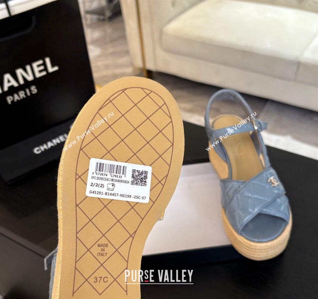 Chanel Shiny Calfskin Strap Wedge Sandals 12cm Grey 2025 CH030408 (MD-250304124)