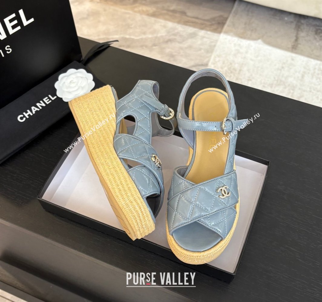 Chanel Shiny Calfskin Strap Wedge Sandals 12cm Grey 2025 CH030408 (MD-250304124)
