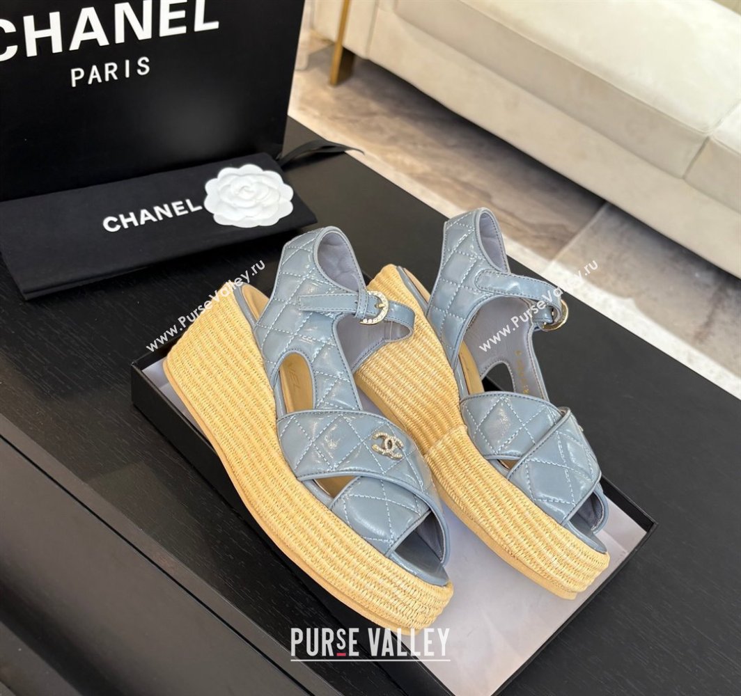 Chanel Shiny Calfskin Strap Wedge Sandals 12cm Grey 2025 CH030408 (MD-250304124)