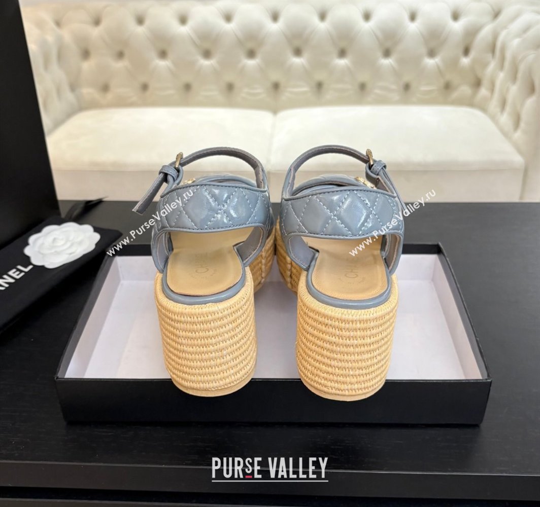 Chanel Shiny Calfskin Strap Wedge Sandals 12cm Grey 2025 CH030408 (MD-250304124)