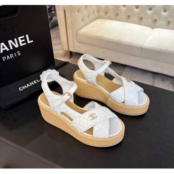 Chanel Shiny Calfskin Strap Wedge Sandals 12cm White 2025 CH030408 (MD-250304125)