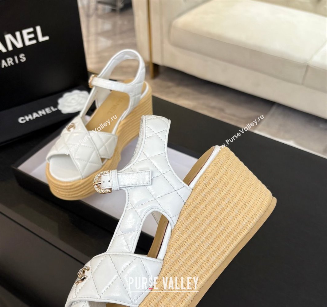 Chanel Shiny Calfskin Strap Wedge Sandals 12cm White 2025 CH030408 (MD-250304125)