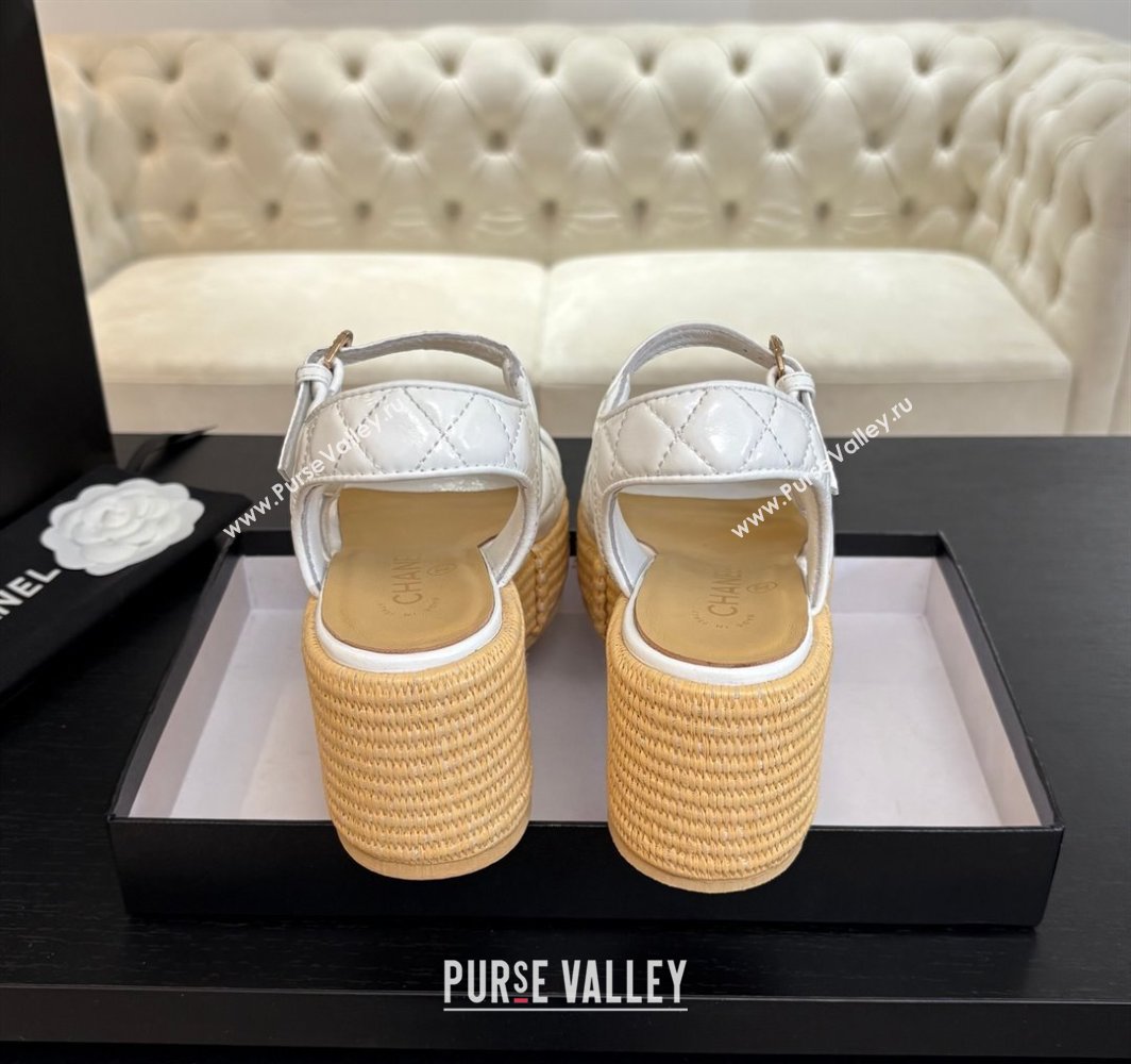 Chanel Shiny Calfskin Strap Wedge Sandals 12cm White 2025 CH030408 (MD-250304125)