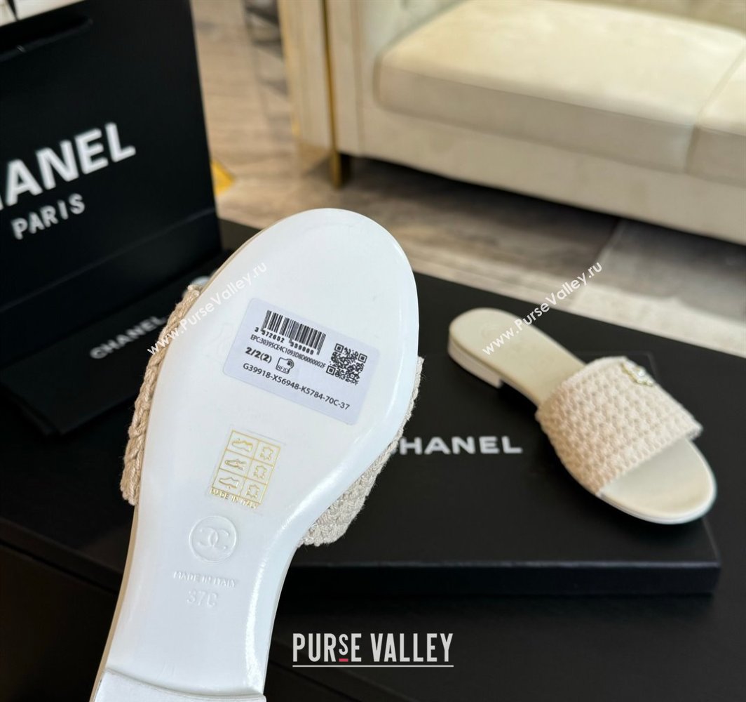 Chanel Crochet Flat Slides Sandal with Camellia Bloom White 2025 CH030101 (MD-250301020)