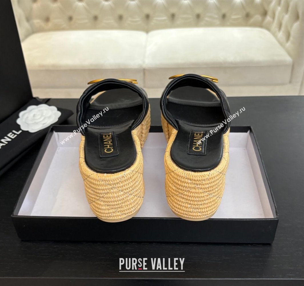 Chanel Shiny Calfskin Wedge Slides Sandal with Metal-Tone CC Black 2025 CH030409 (MD-250304127)
