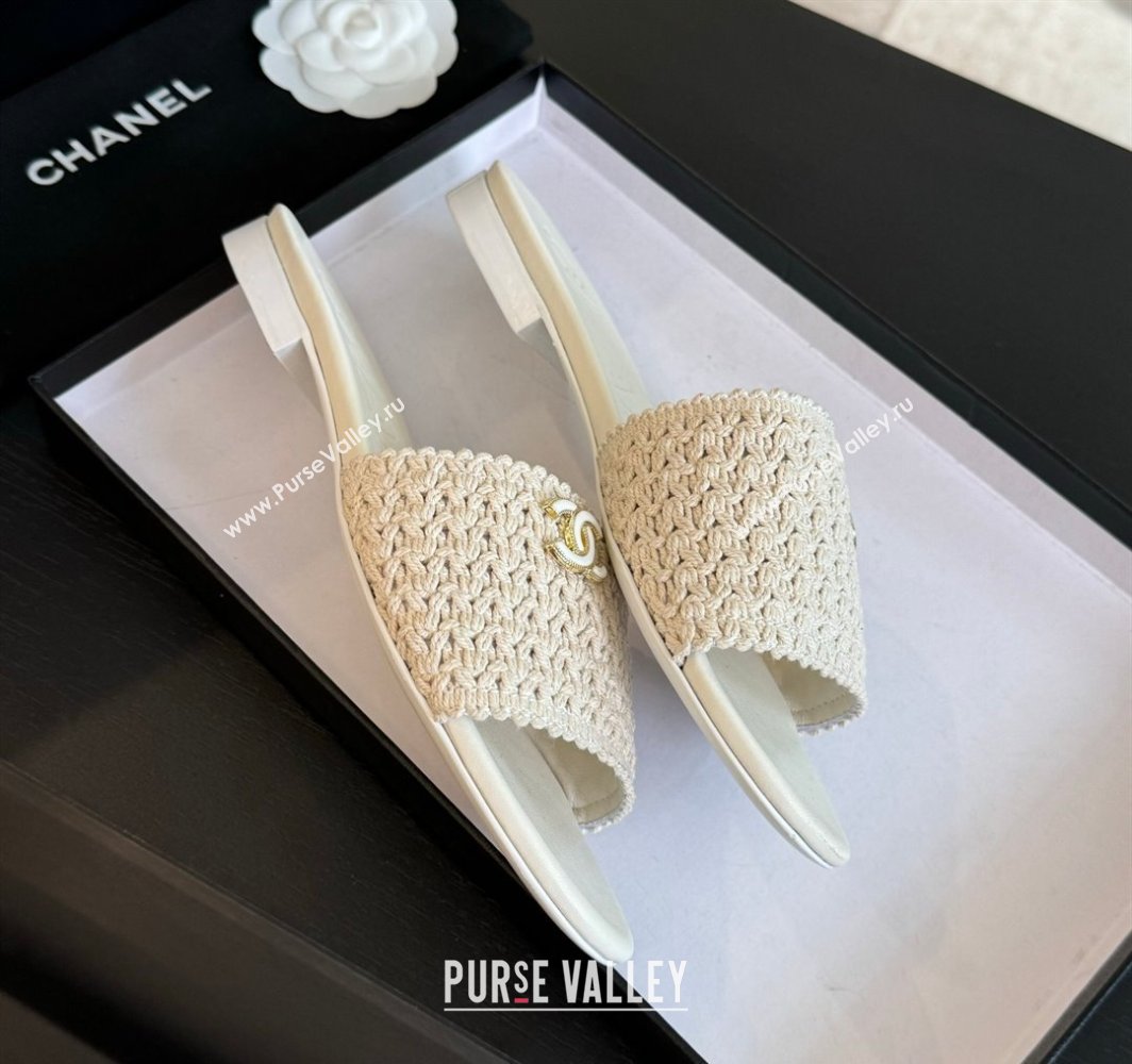 Chanel Crochet Flat Slides Sandal with Camellia Bloom White 2025 CH030101 (MD-250301020)