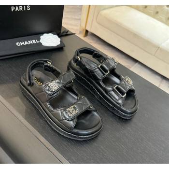 Chanel Quilted Lambskin Strap Flat Sandals with Chain CC Black 2025 CH030415 (MD-250304179)