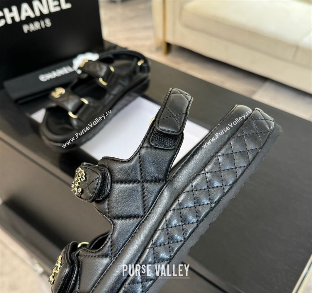 Chanel Quilted Lambskin Strap Flat Sandals with Chain CC Black 2025 CH030415 (MD-250304179)