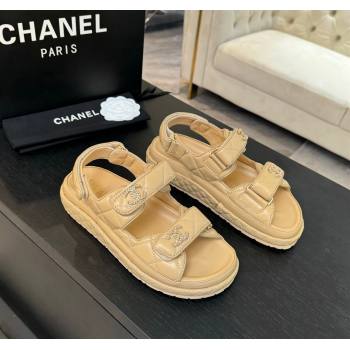 Chanel Quilted Lambskin Strap Flat Sandals with Chain CC Beige 2025 CH030415 (MD-250304180)